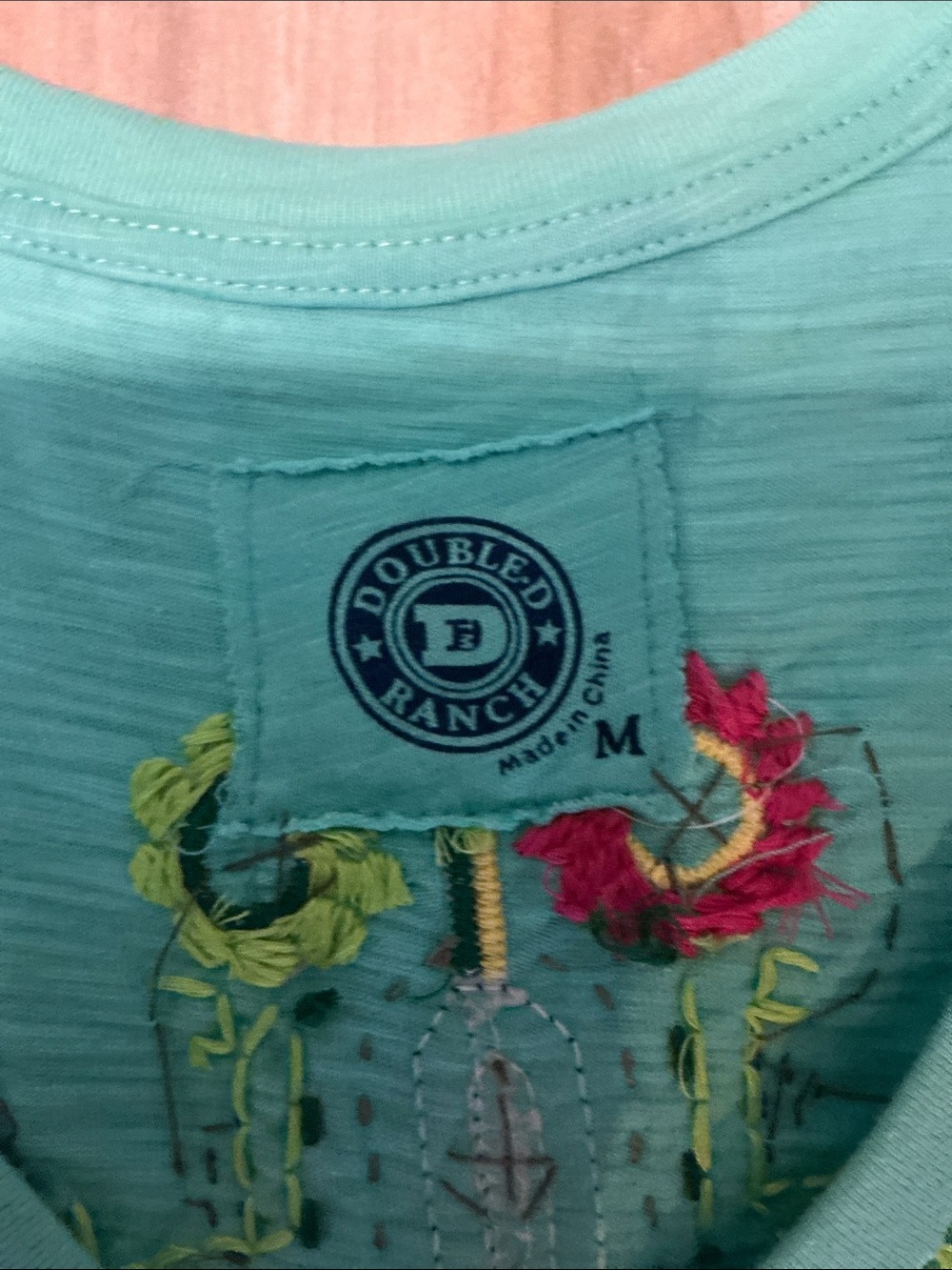 Women's Double D Ranch Teal Embroidered V-Neck Top - Picture 8 of 8